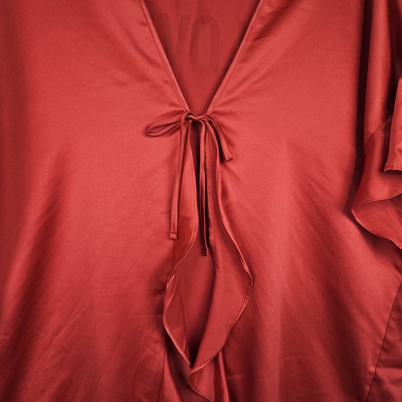 Victoria Secret Red Satin Robe Tie Front OS Cardigan Kimono Sexy Feminine - Picture 3 of 6